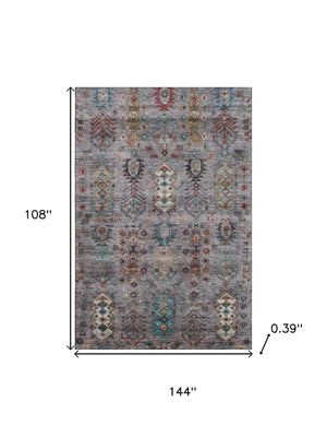 HomeRoots 10' Gray and Teal Southwestern Washable Area Rug - Durable, UV Protected, Ideal for Homes with Kids & Pets 716467