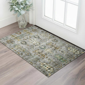 HomeRoots 5' X 8' Pewter and Gold Southwestern Area Rug - Washable, UV-Protected, Durable for Homes with Kids & Pets 716469
