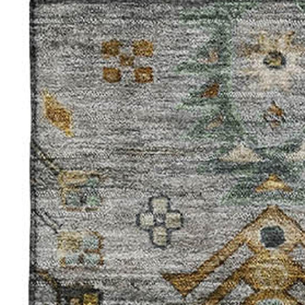 HomeRoots 8' Southwestern Round Rug in Pewter & Gold - Washable, UV-Protected, Stain-Resistant Beauty for Home 716470