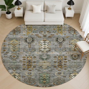 HomeRoots 8' X 10' Southwestern Pewter and Gold Washable Area Rug with UV Protection for Everyday Living 716471