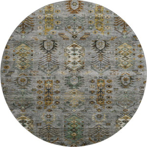 HomeRoots 8' X 10' Southwestern Pewter and Gold Washable Area Rug with UV Protection for Everyday Living 716471