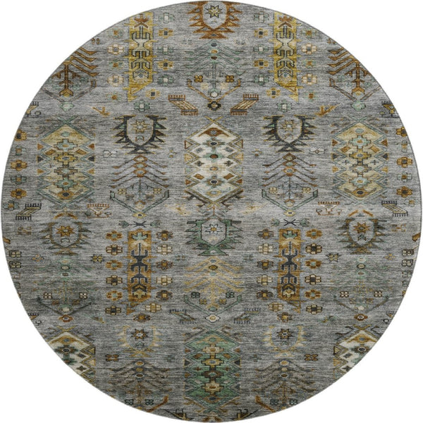 HomeRoots 8' X 10' Southwestern Pewter and Gold Washable Area Rug with UV Protection for Everyday Living 716471