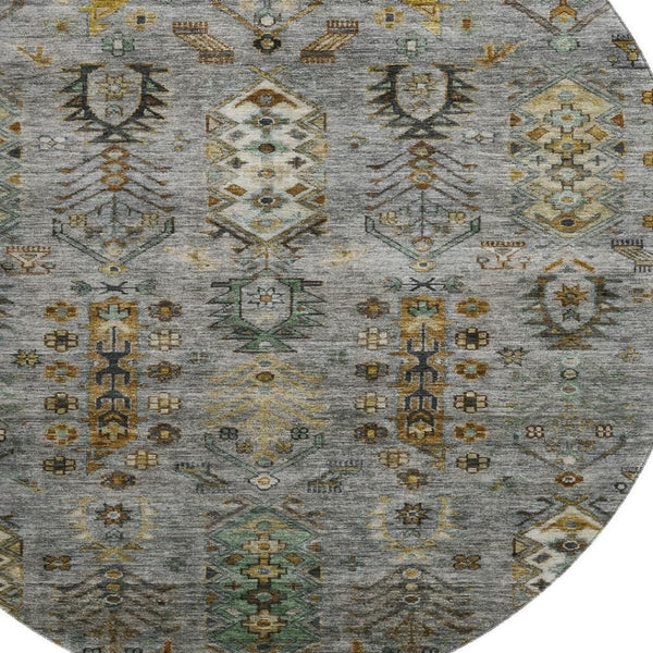 HomeRoots 8' X 10' Southwestern Pewter and Gold Washable Area Rug with UV Protection for Everyday Living 716471
