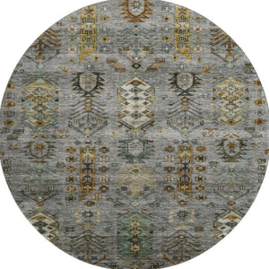 HomeRoots 8' X 10' Southwestern Pewter and Gold Washable Area Rug with UV Protection for Everyday Living 716471