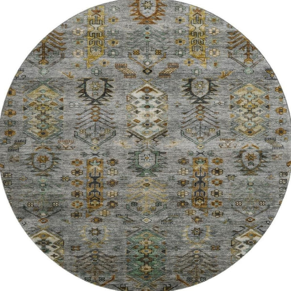 HomeRoots 8' X 10' Southwestern Pewter and Gold Washable Area Rug with UV Protection for Everyday Living 716471