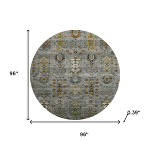 HomeRoots 8' X 10' Southwestern Pewter and Gold Washable Area Rug with UV Protection for Everyday Living 716471