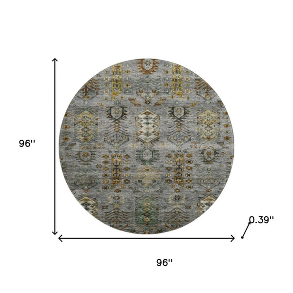 HomeRoots 8' X 10' Southwestern Pewter and Gold Washable Area Rug with UV Protection for Everyday Living 716471