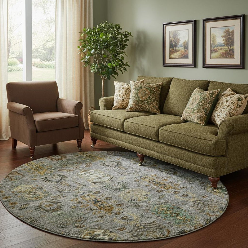 HomeRoots 8' X 10' Southwestern Pewter and Gold Washable Area Rug with UV Protection for Everyday Living 716471