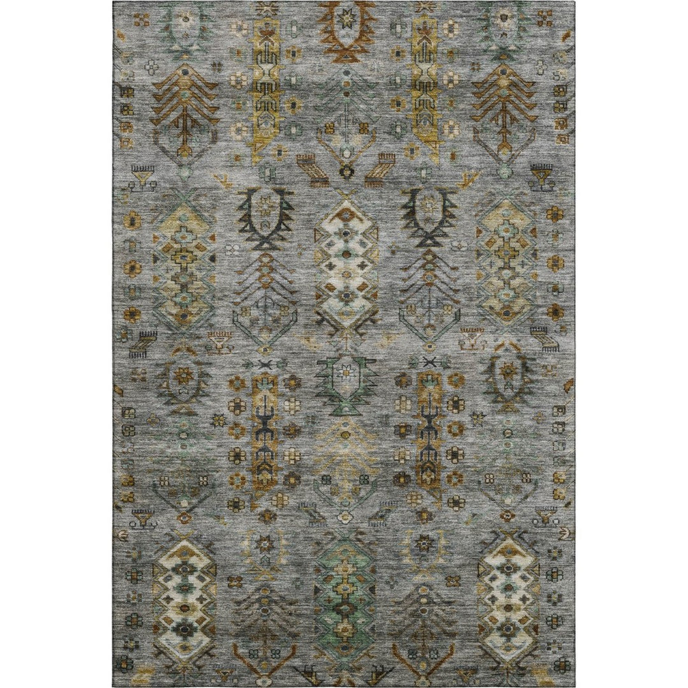 HomeRoots 9' X 12' Southwestern Washable Area Rug in Pewter & Gold - UV Protected, Durable & Stylish Design 716472