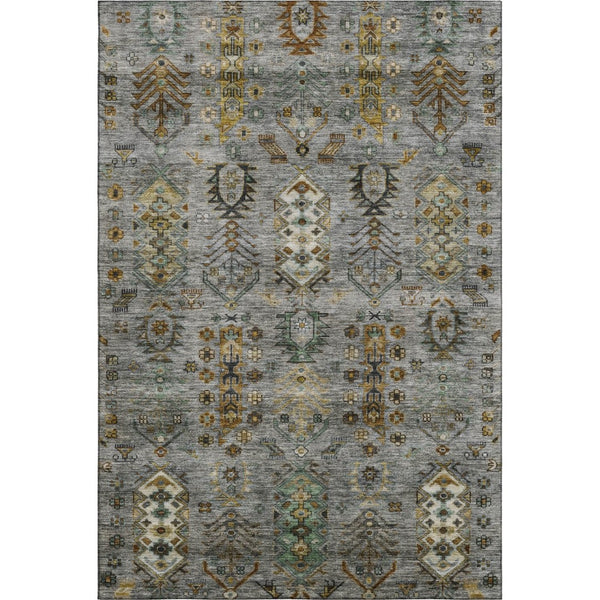 HomeRoots 9' X 12' Southwestern Washable Area Rug in Pewter & Gold - UV Protected, Durable & Stylish Design 716472