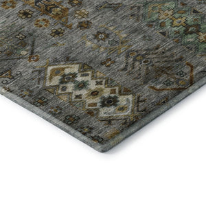 HomeRoots 9' X 12' Southwestern Washable Area Rug in Pewter & Gold - UV Protected, Durable & Stylish Design 716472