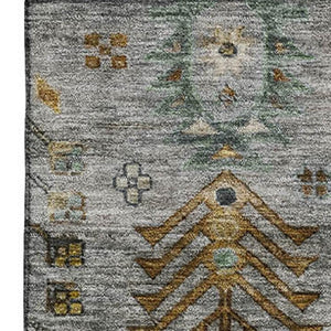 HomeRoots 9' X 12' Southwestern Washable Area Rug in Pewter & Gold - UV Protected, Durable & Stylish Design 716472