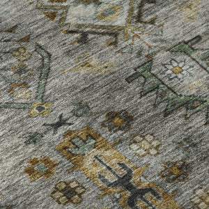 HomeRoots 9' X 12' Southwestern Washable Area Rug in Pewter & Gold - UV Protected, Durable & Stylish Design 716472