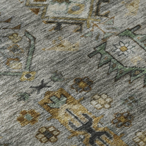HomeRoots 9' X 12' Southwestern Washable Area Rug in Pewter & Gold - UV Protected, Durable & Stylish Design 716472