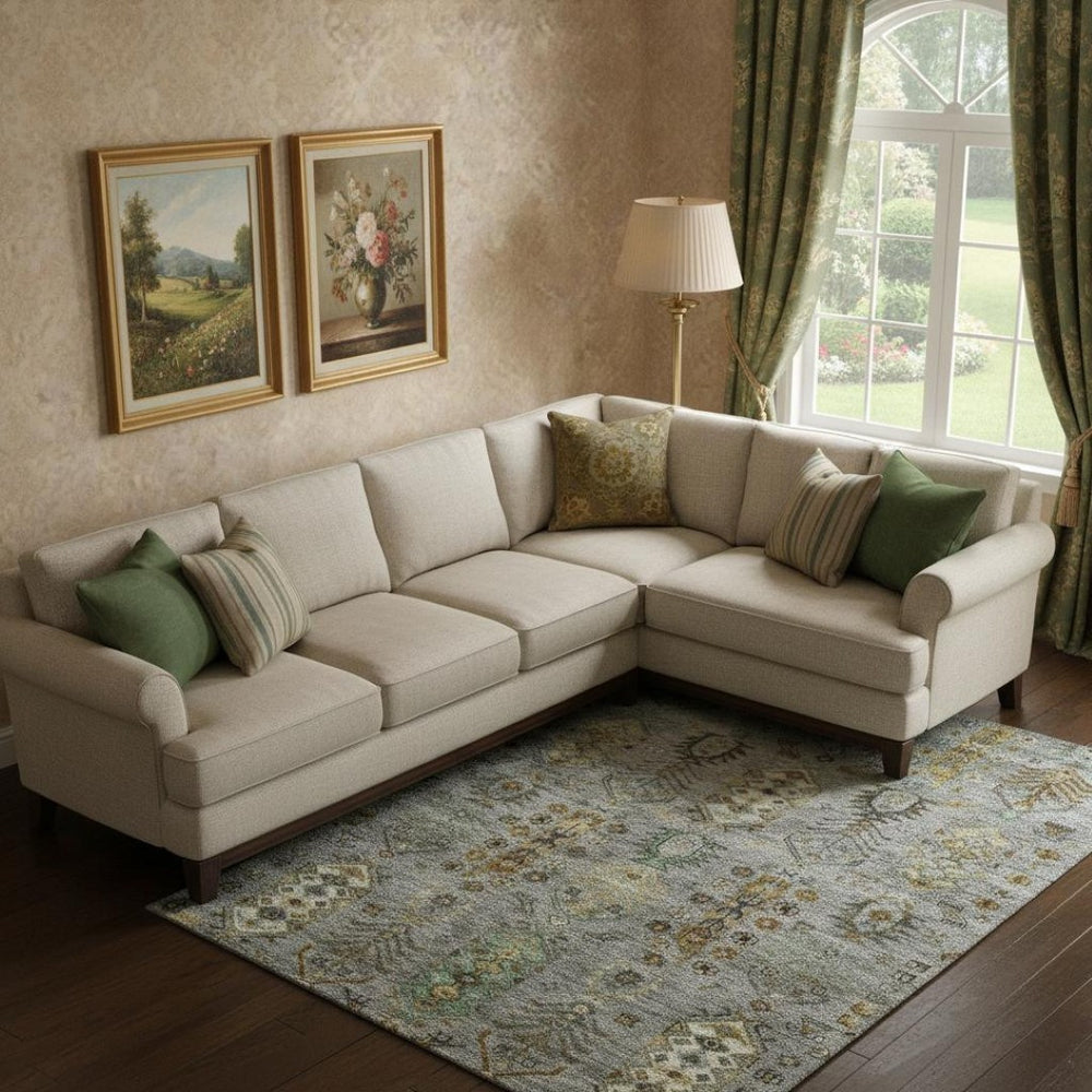 HomeRoots 9' X 12' Southwestern Washable Area Rug in Pewter & Gold - UV Protected, Durable & Stylish Design 716472