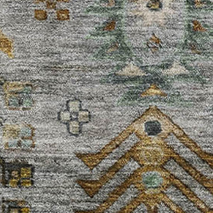 HomeRoots 10' X 14' Pewter and Gold Southwestern Area Rug - Washable, UV-Protected, Durable for Active Homes 716473
