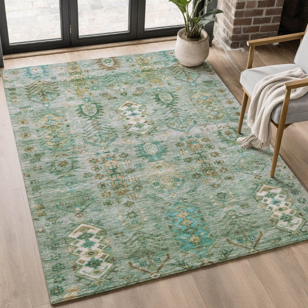 HomeRoots 5' X 8' Sage & Copper Southwestern Area Rug - Washable, UV-Protected, & Stain-Resistant Design! 716475