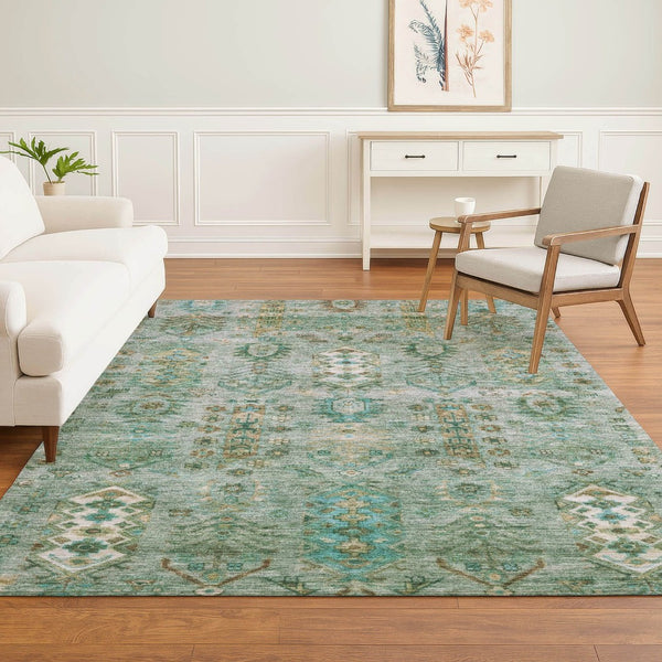 HomeRoots 5' X 8' Sage & Copper Southwestern Area Rug - Washable, UV-Protected, & Stain-Resistant Design! 716475