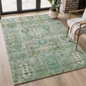 HomeRoots 8' Sage and Copper Southwestern Round Rug - Washable, UV-Protected, Perfect for High-Traffic Homes 716476