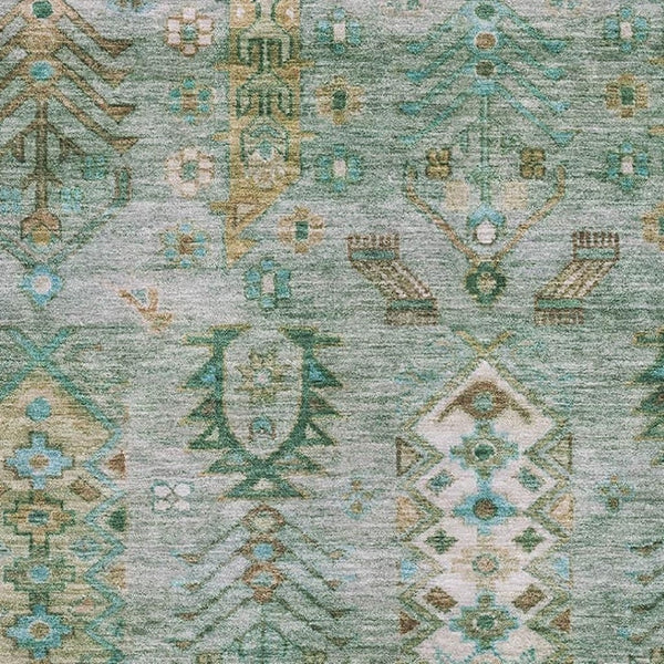HomeRoots 8' Sage and Copper Southwestern Round Rug - Washable, UV-Protected, Perfect for High-Traffic Homes 716476