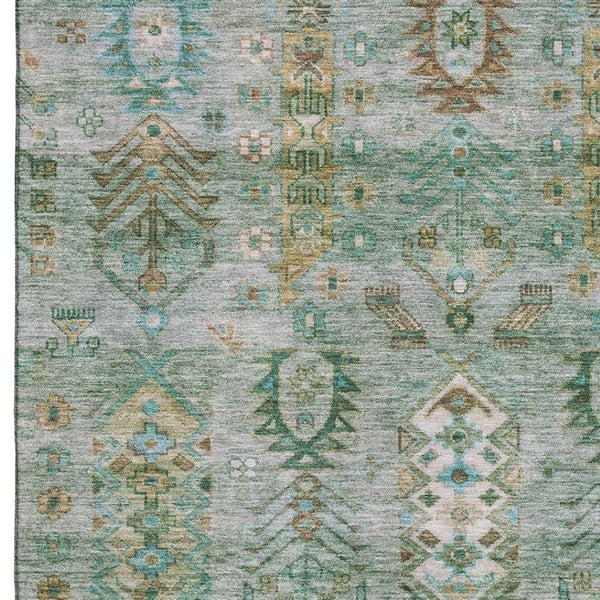 HomeRoots 8' Sage and Copper Southwestern Round Rug - Washable, UV-Protected, Perfect for High-Traffic Homes 716476
