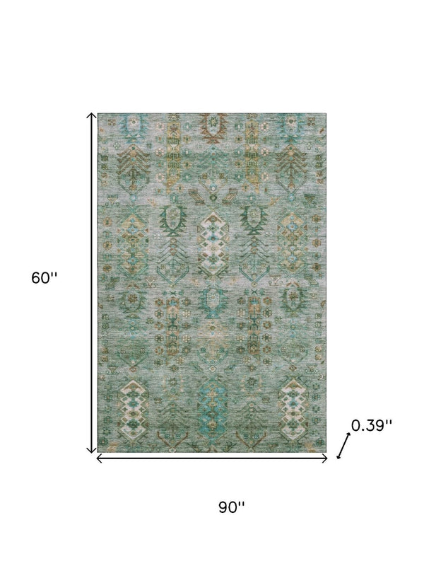 HomeRoots 8' Sage and Copper Southwestern Round Rug - Washable, UV-Protected, Perfect for High-Traffic Homes 716476