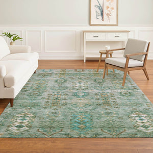 HomeRoots 8' Sage and Copper Southwestern Round Rug - Washable, UV-Protected, Perfect for High-Traffic Homes 716476