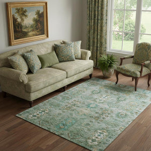 HomeRoots 8' Sage and Copper Southwestern Round Rug - Washable, UV-Protected, Perfect for High-Traffic Homes 716476