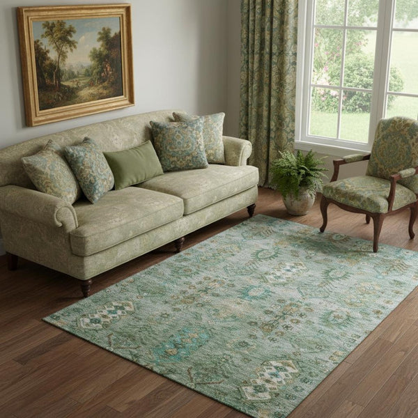 HomeRoots 8' Sage and Copper Southwestern Round Rug - Washable, UV-Protected, Perfect for High-Traffic Homes 716476