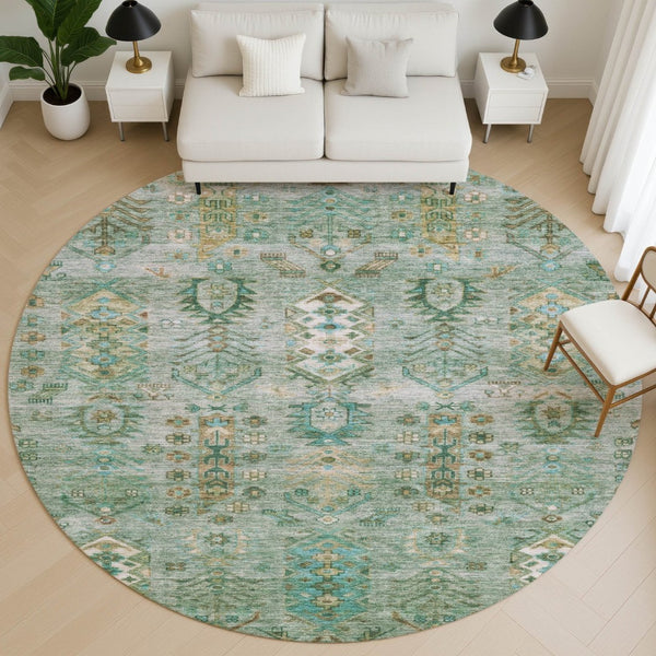 HomeRoots 8' X 10' Sage & Copper Southwestern Area Rug – Washable, UV-Protected, Family-Friendly Design! 716477