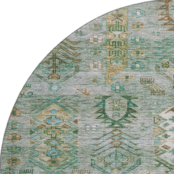 HomeRoots 8' X 10' Sage & Copper Southwestern Area Rug – Washable, UV-Protected, Family-Friendly Design! 716477