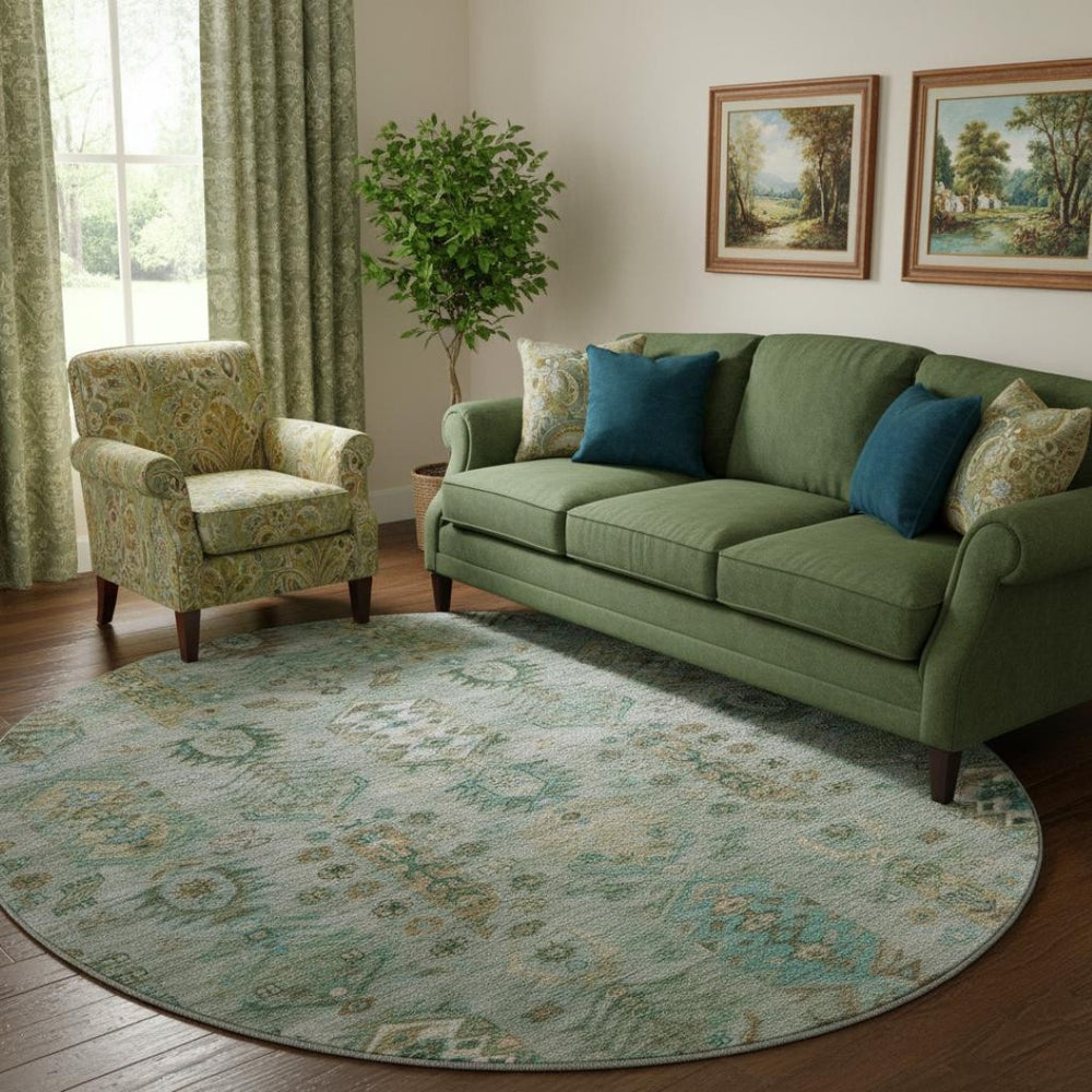 HomeRoots 8' X 10' Sage & Copper Southwestern Area Rug – Washable, UV-Protected, Family-Friendly Design! 716477