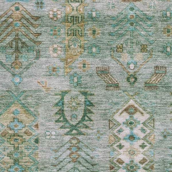 HomeRoots 9' X 12' Sage & Copper Southwestern Area Rug - Washable, UV Protected, Stain-Resistant & Durable Design 716478