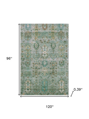HomeRoots 9' X 12' Sage & Copper Southwestern Area Rug - Washable, UV Protected, Stain-Resistant & Durable Design 716478