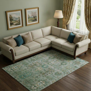 HomeRoots 9' X 12' Sage & Copper Southwestern Area Rug - Washable, UV Protected, Stain-Resistant & Durable Design 716478