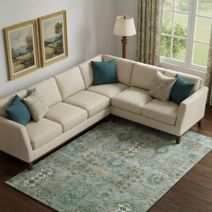 HomeRoots 10' X 14' Sage and Copper Southwestern Area Rug - Washable, UV-Protected, Durable Design for Homes 716479