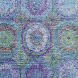 HomeRoots 5' X 8' Blue & Purple Geometric Area Rug - Washable, UV Protected, Non-Slip for High-Traffic Homes 716481
