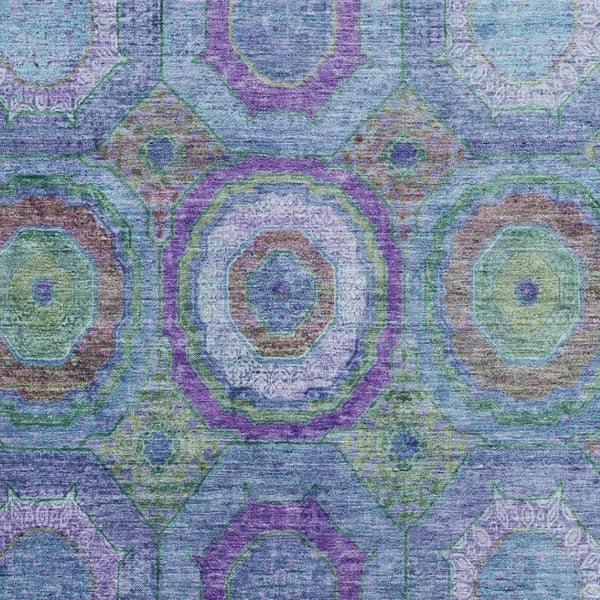 HomeRoots 5' X 8' Blue & Purple Geometric Area Rug - Washable, UV Protected, Non-Slip for High-Traffic Homes 716481