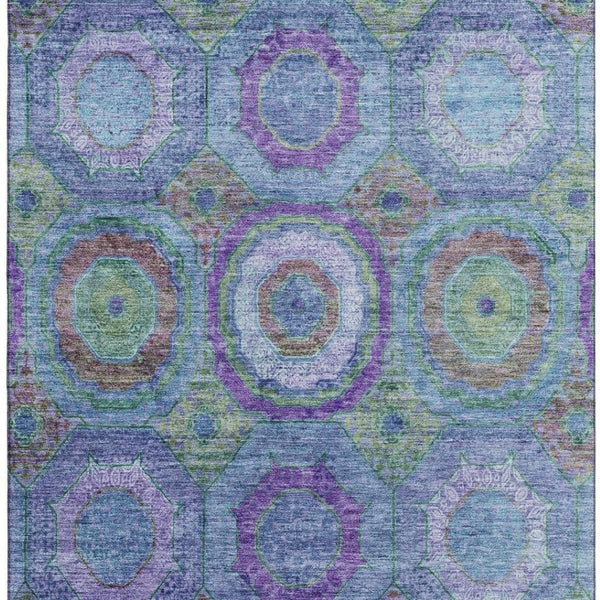 HomeRoots 5' X 8' Blue & Purple Geometric Area Rug - Washable, UV Protected, Non-Slip for High-Traffic Homes 716481