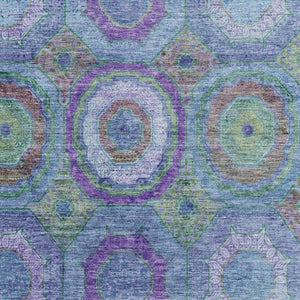 HomeRoots 8' Blue and Purple Geometric Round Rug - Washable, UV-Protected, Non-Slip, Family-Friendly Style! 716482