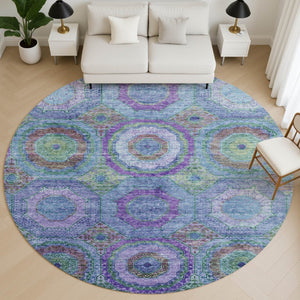 HomeRoots 8' X 10' Blue and Purple Geometric Washable Area Rug – UV Protected, Stain Resistant, Modern Design 716483