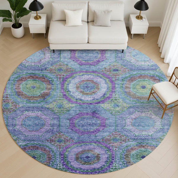 HomeRoots 8' X 10' Blue and Purple Geometric Washable Area Rug – UV Protected, Stain Resistant, Modern Design 716483