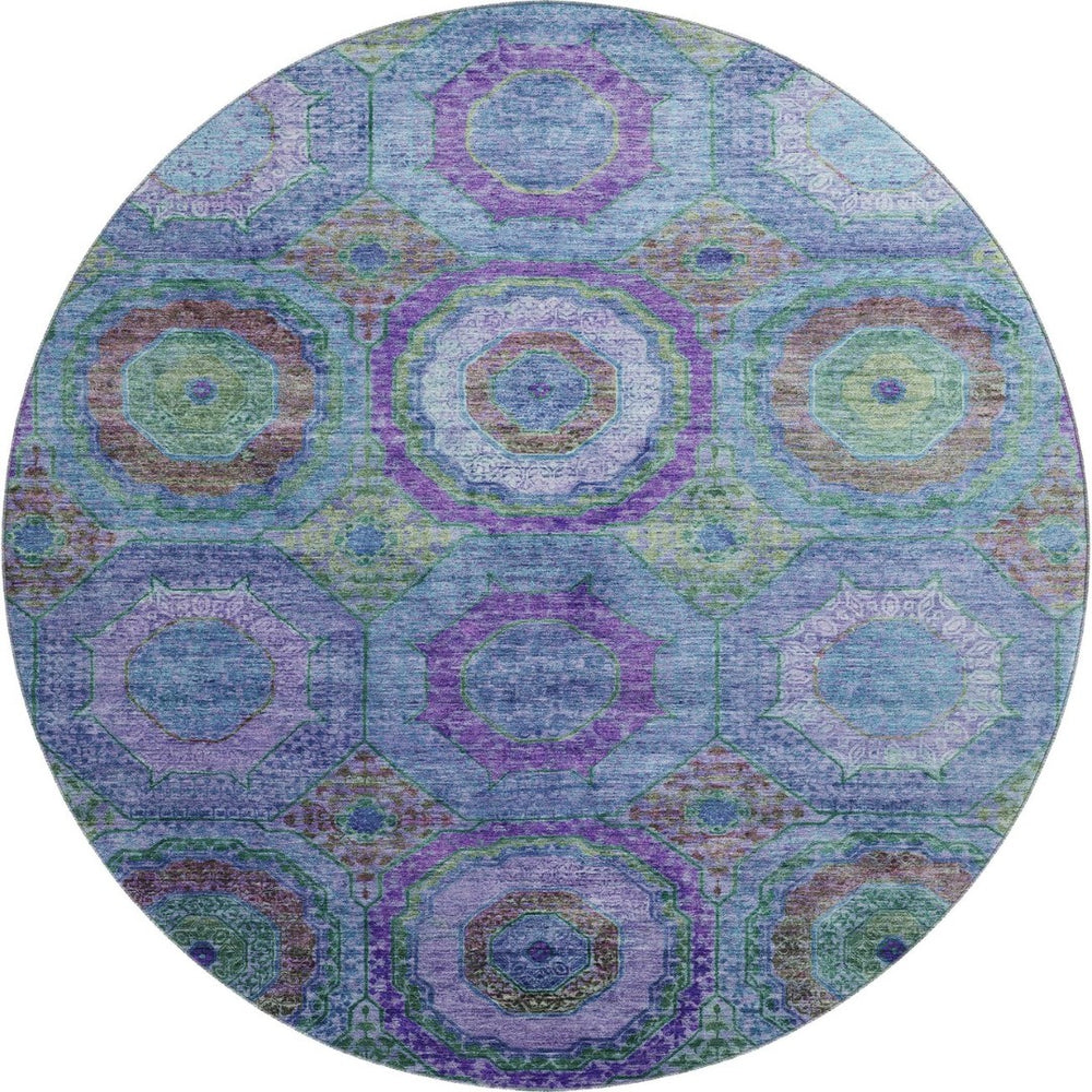 HomeRoots 8' X 10' Blue and Purple Geometric Washable Area Rug – UV Protected, Stain Resistant, Modern Design 716483
