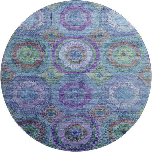 HomeRoots 8' X 10' Blue and Purple Geometric Washable Area Rug – UV Protected, Stain Resistant, Modern Design 716483