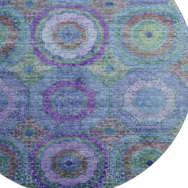 HomeRoots 8' X 10' Blue and Purple Geometric Washable Area Rug – UV Protected, Stain Resistant, Modern Design 716483