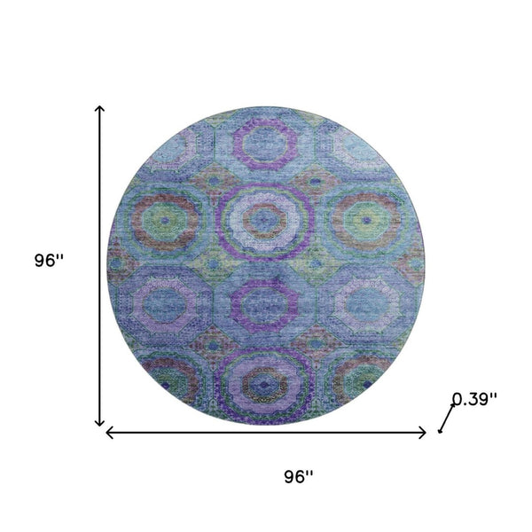 HomeRoots 8' X 10' Blue and Purple Geometric Washable Area Rug – UV Protected, Stain Resistant, Modern Design 716483