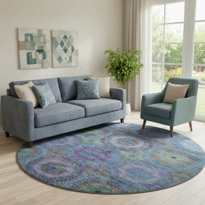 HomeRoots 8' X 10' Blue and Purple Geometric Washable Area Rug – UV Protected, Stain Resistant, Modern Design 716483