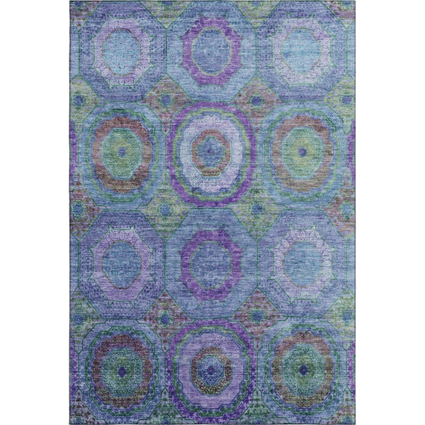 HomeRoots 9' X 12' Blue and Purple Geometric Area Rug - Washable, UV-Protected, Durable for High-Traffic Areas 716484
