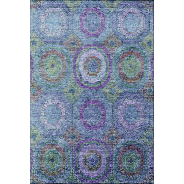 HomeRoots 9' X 12' Blue and Purple Geometric Area Rug - Washable, UV-Protected, Durable for High-Traffic Areas 716484