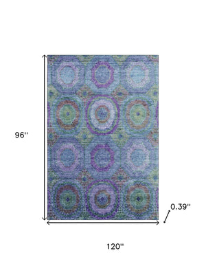 HomeRoots 9' X 12' Blue and Purple Geometric Area Rug - Washable, UV-Protected, Durable for High-Traffic Areas 716484